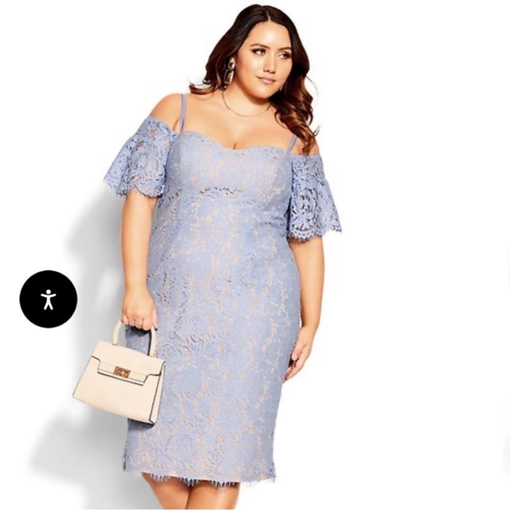 NWT City Chic blue lace overlay off shoulder strap dress size 16 NWT